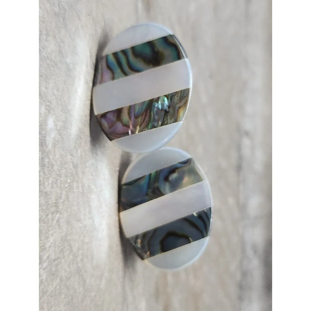 Mother Of Pearl Abalone Shell Maximalism Unisex Cuff Links Large Oval Fashion